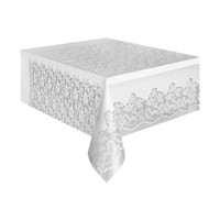 321 Party! Plastic White Lace Printed Tablecloth, 108