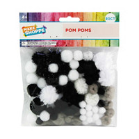 Make Shoppe Pom Pom, Black White Mixed, Soft Pluffy Yarn, 80 Count