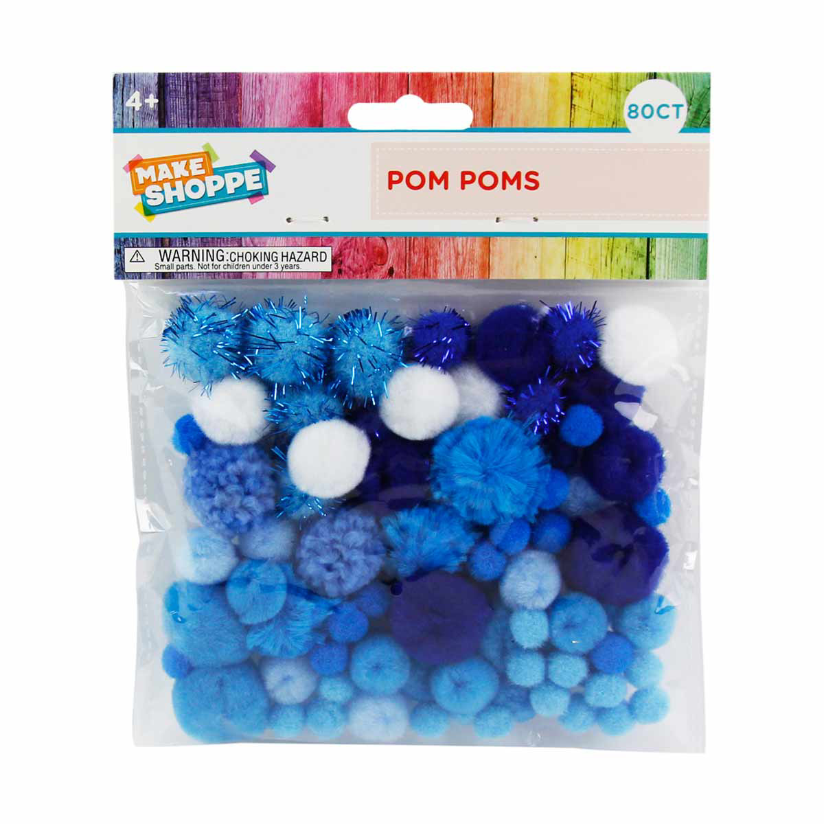 Make Shoppe Pom Pom, Blue White Mixed, Soft Pluffy Yarn, 80 Count