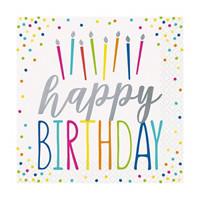 6.5" Foil Silver Style Birthday Paper Napkins, 20 Count