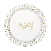 7" Silver & Gold Confetti Paper Plates, 10 Count