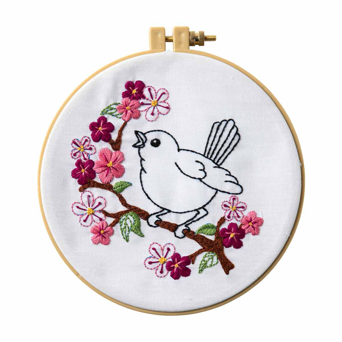 Bucilla Stamped Embroidery Kit, Cherry Blossom Birdie, 6 in.