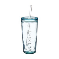 Recycled Glass Tumbler with Lid and Straw