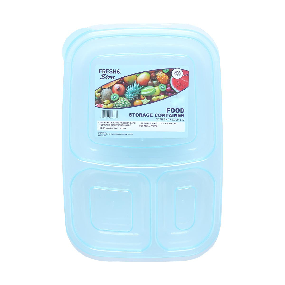 Fresh & Store 3 Compartment Food Storage Container, Blue