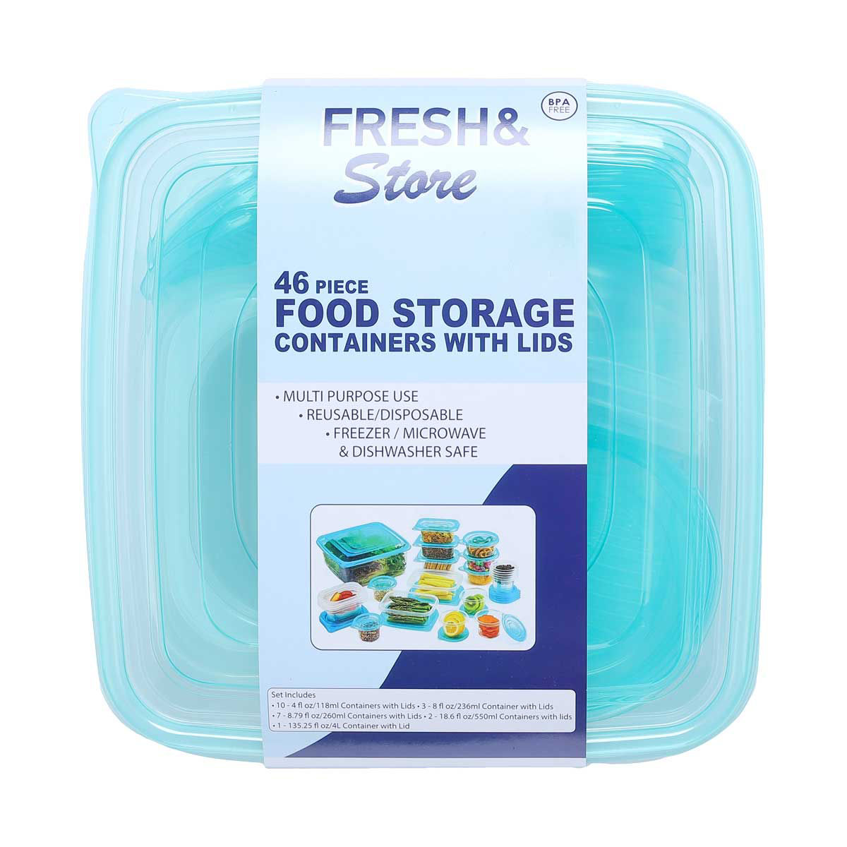 Mainstays 92 Piece Plastic Food Storage Container Set, Clear