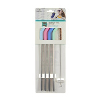 Stainless Steel Reusable Multicolor Bent Straws & Brush, Pack of 4