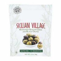 Sicilian Village Marinated Sicilian Green and Black Olives, 1.7 oz.