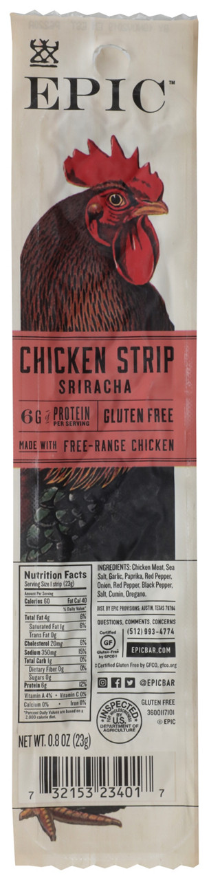 Epic Sriracha Chicken Jerky Snack Strip, 0.8 oz.