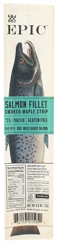 Epic Salmon Fillet Smoked Maple Jerky Snack Strip,