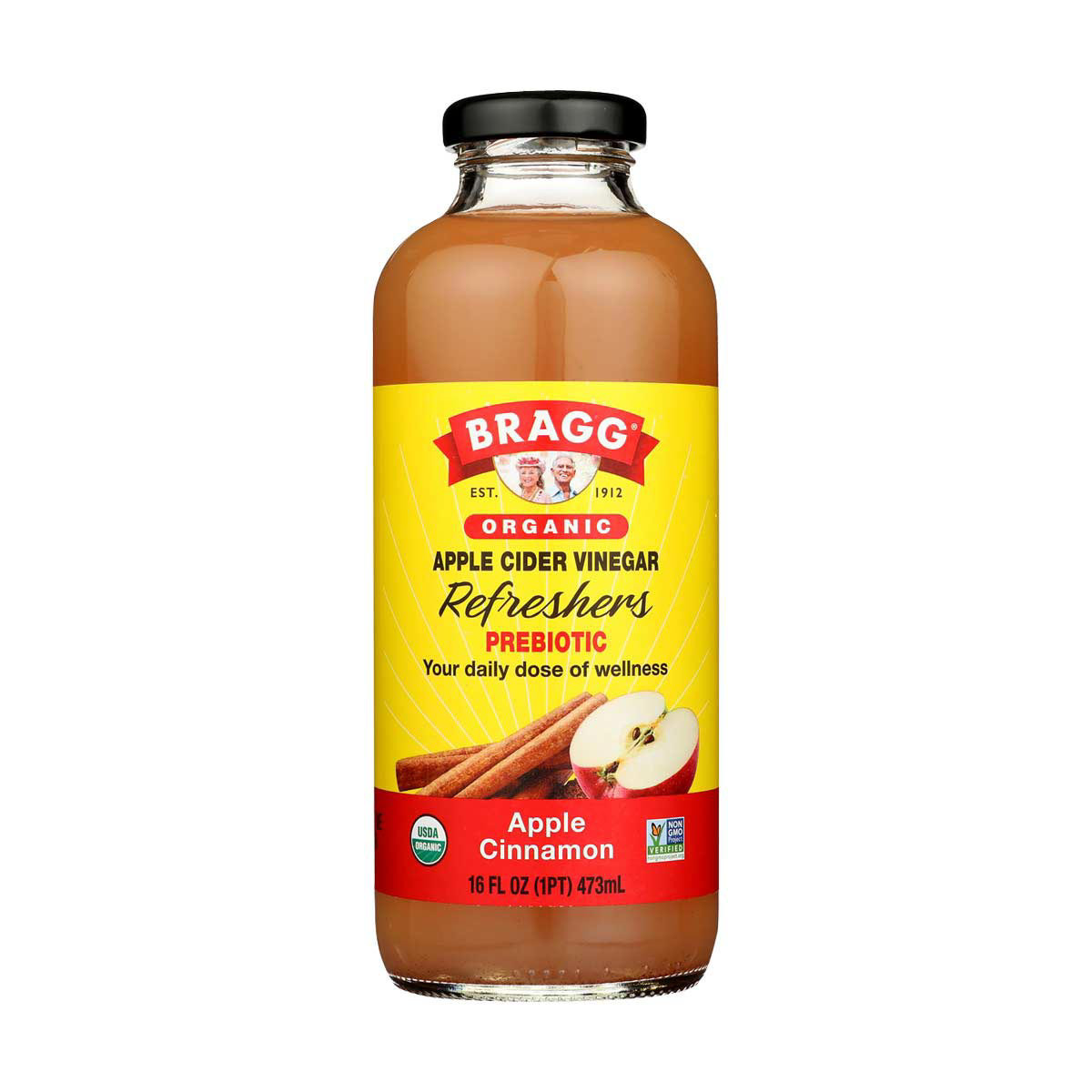 Bragg Organic Apple Cider Vinegar Prebiotic Refreshers, Apple-Cinnamon, 16 fl oz