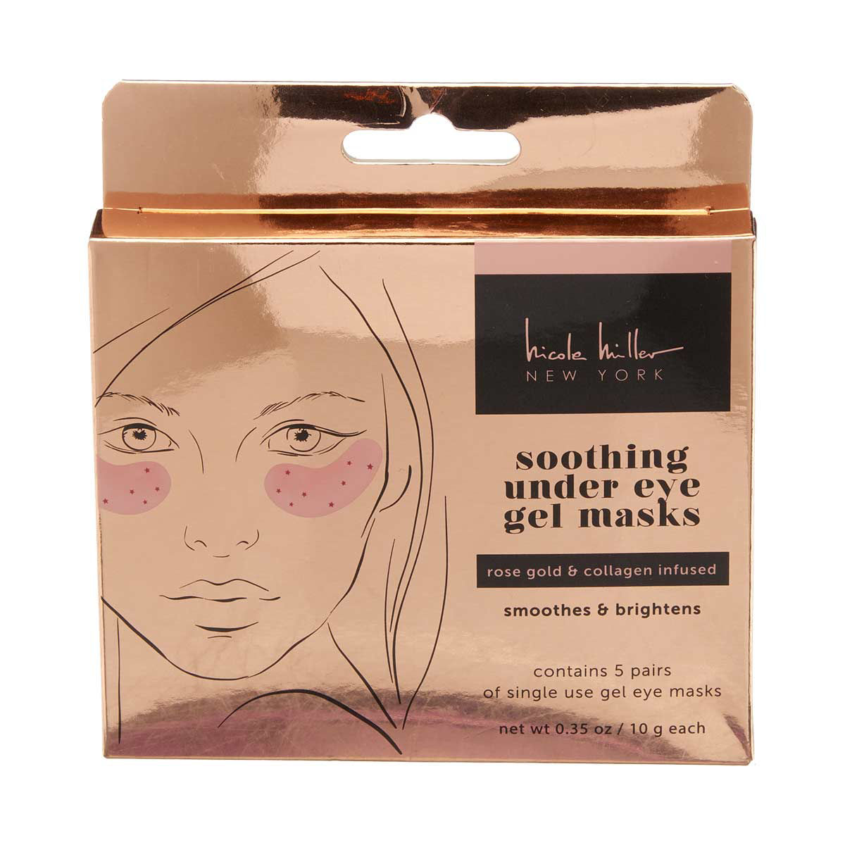 Nicole Miller Rose Gold and Collagen Infused Soothing Under Eye Gel Masks,  5 Pairs