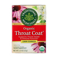 Traditional Medicinals Organic Throat Coat Lemon Echinacea Herbal Tea Bags, 16 Count