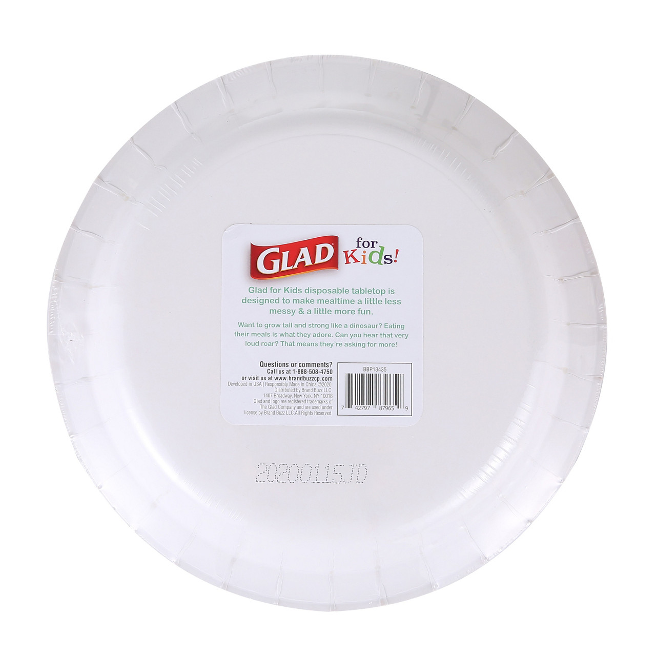 Glad for Kids 8.5-In. Paper Plates, Dinosaur Print, 20 Count