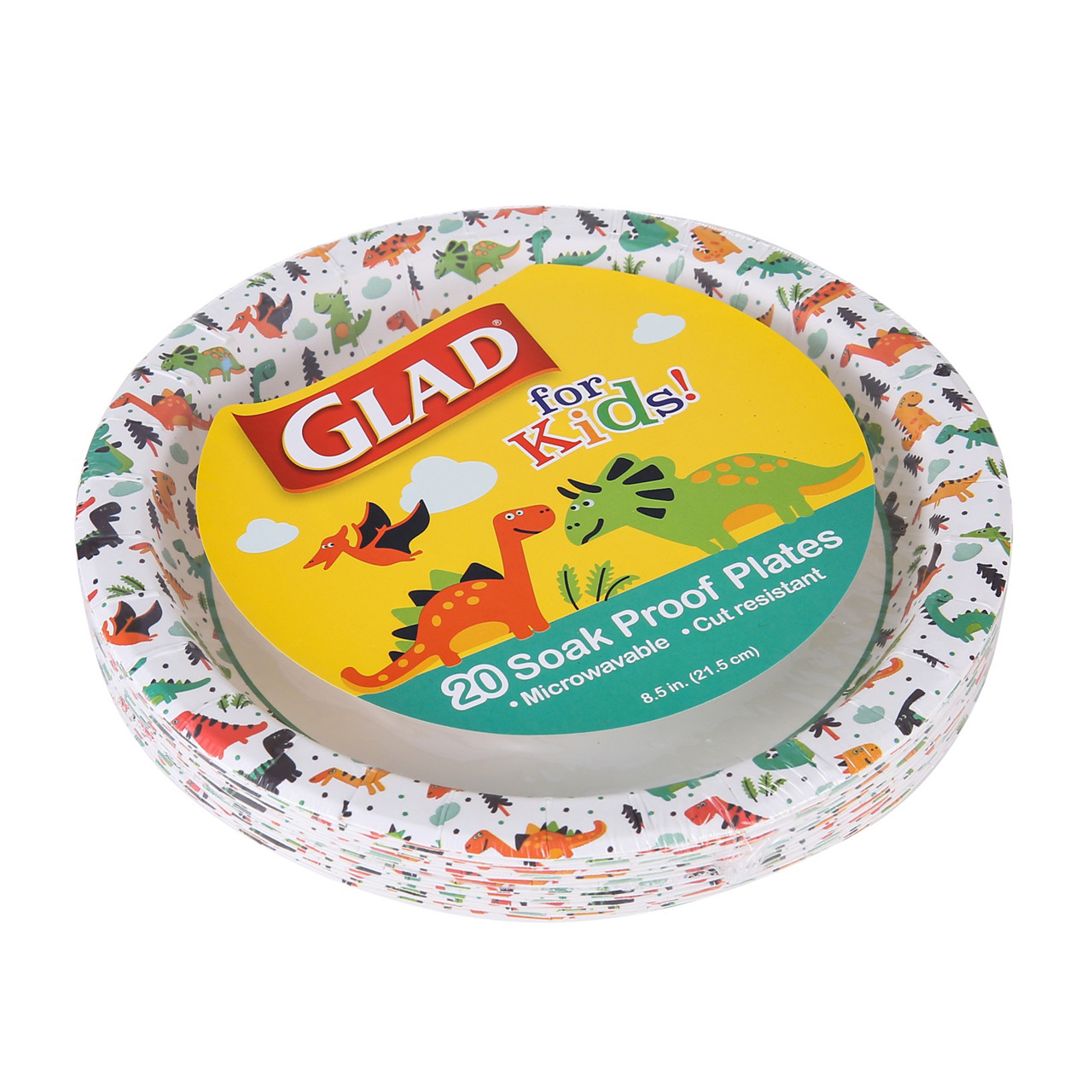 Glad for Kids 8.5-In. Paper Plates, Dinosaur Print, 20 Count