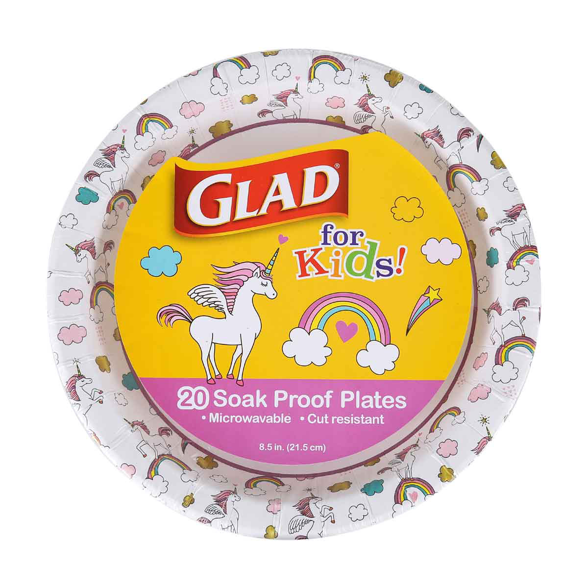 Glad for Kids 8.5-Inch Paper Plates, Unicorn Print, 20 Count
