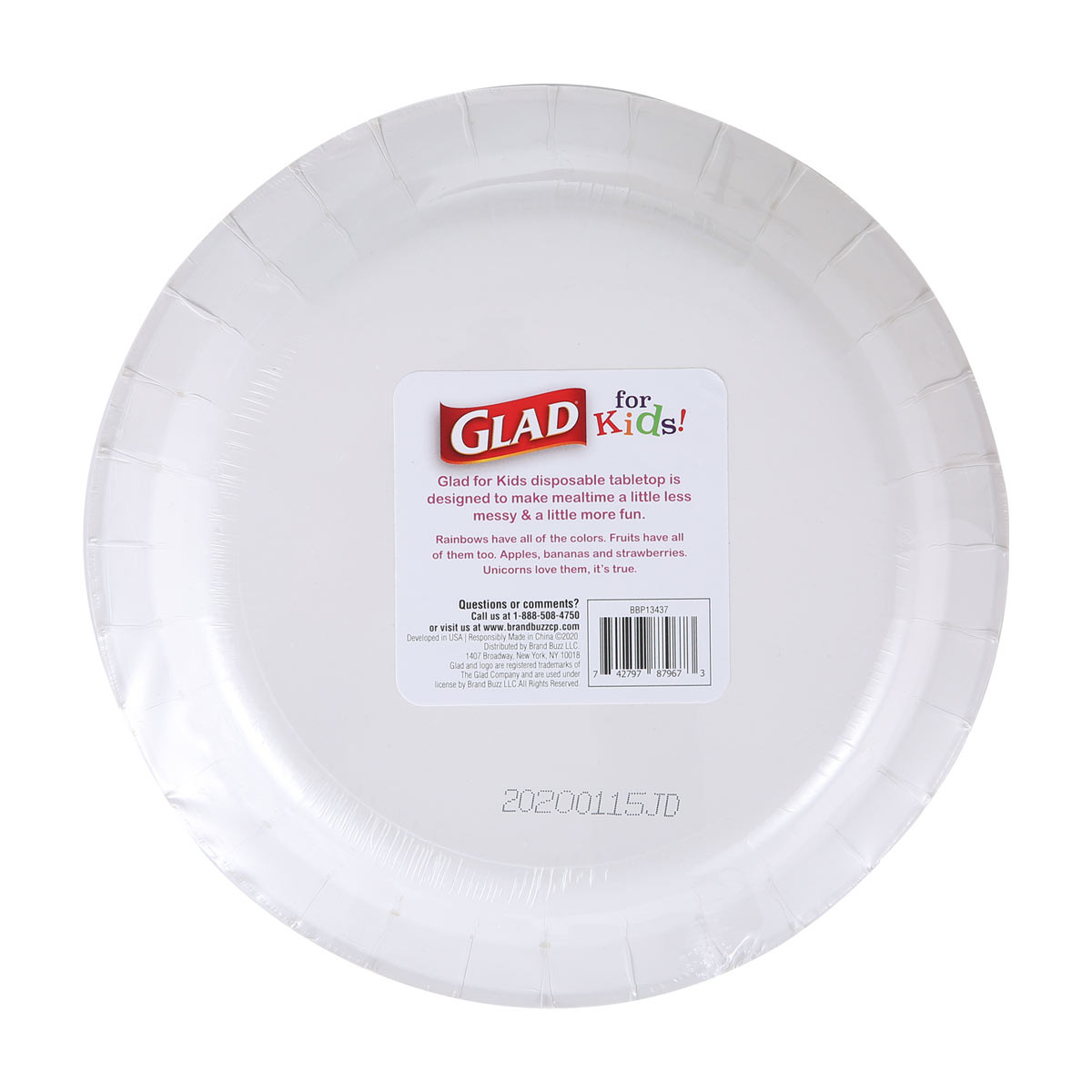 Glad for Kids 8.5-Inch Paper Plates, Unicorn Print, 20 Count