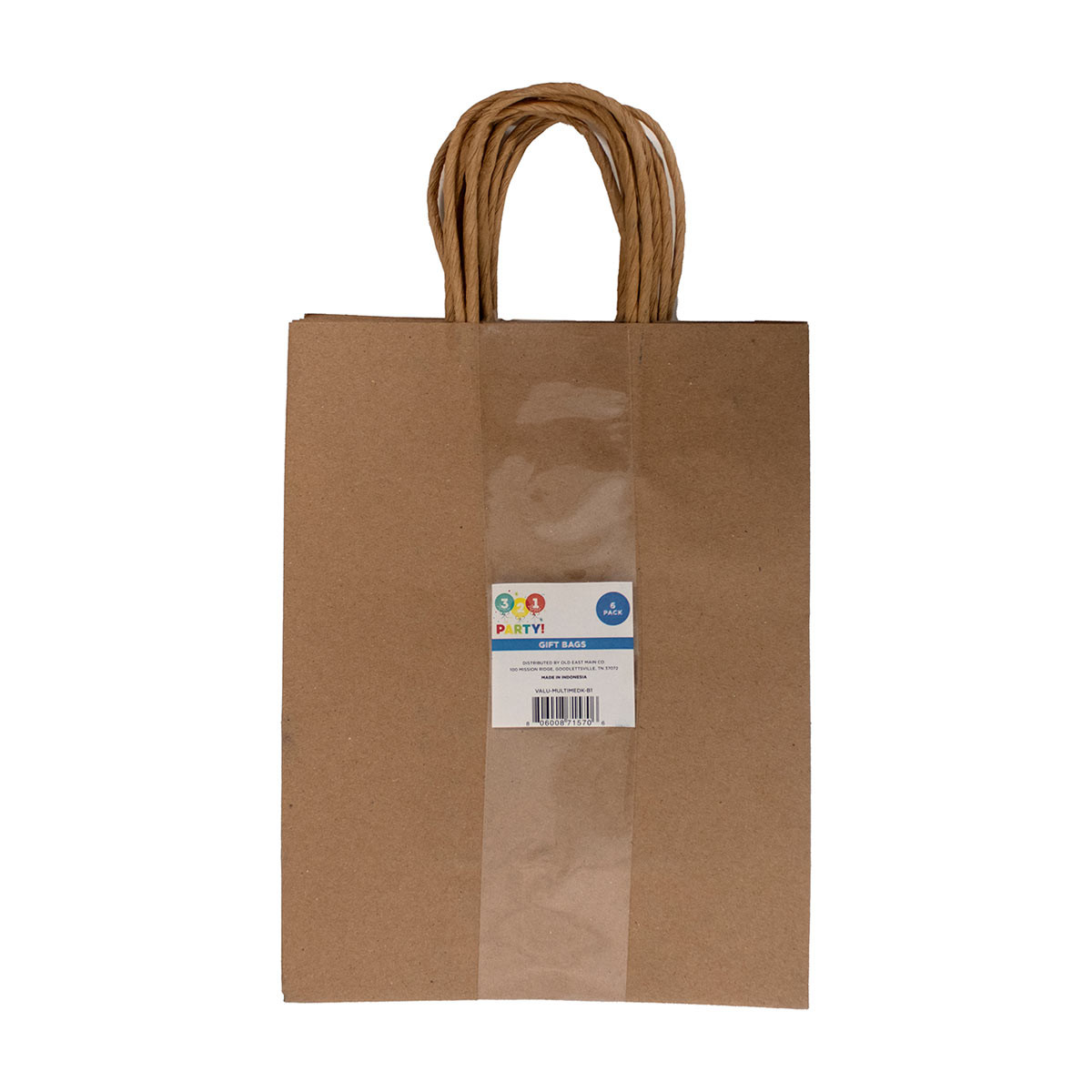 321 Party! Value Size Gift Bags - Brown, 6 Count