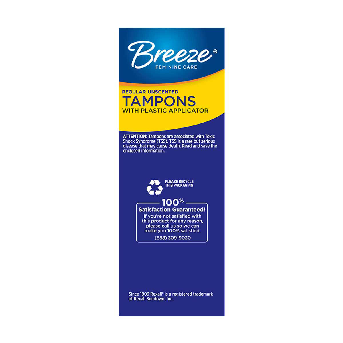Breeze Unscented Plastic Tampons, Regular, 20 ct