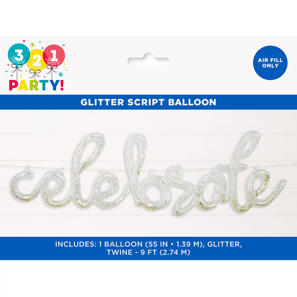 321 Party! Clear Plastic Jelly "Celebrate" Confetti Balloon Banner, 4.5 ft.