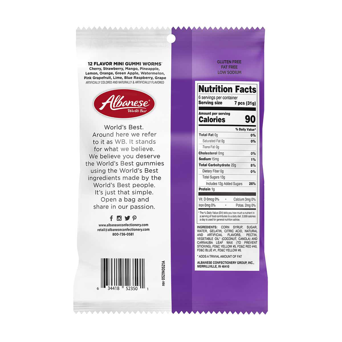 Albanese World's Best 12 Flavor Mini Gummi Worms, 7.5 oz