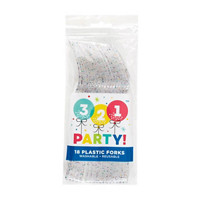 321 Party! Rainbow Glitter Plastic Forks, 18 Count