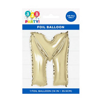 Golden Foil Letter 'M' Balloon, 14 Inches