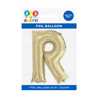 Golden Foil Letter 'R; Balloon, 14 Inches