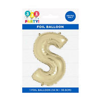 Golden Foil Letter 'S' Balloon, 14 Inches