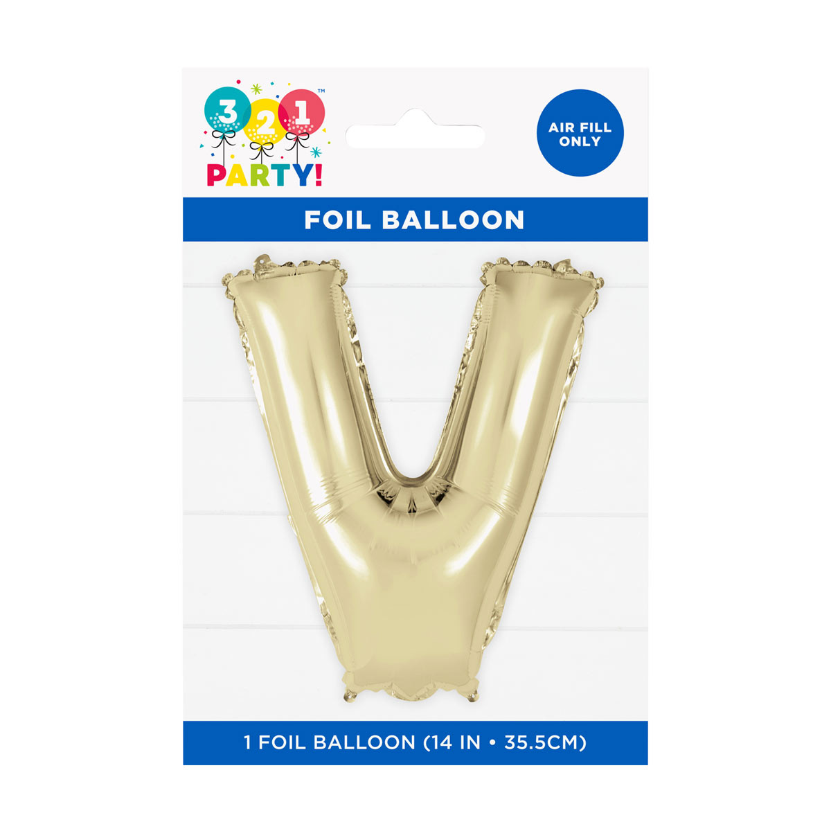 Golden Foil Letter 'V' Balloon, 14 Inches