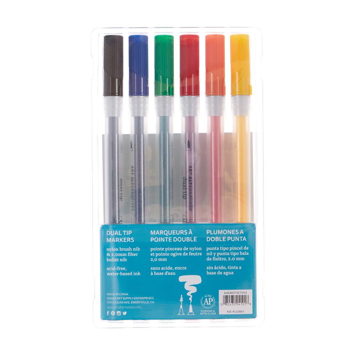 Art Alternatives Dual Tip Markers, 6 Pack