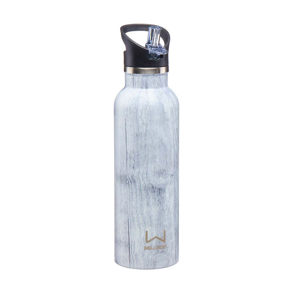 Wellness DoubleWall Stainless Steel FlipStraw White Wood Water Bottle, 17 oz.
