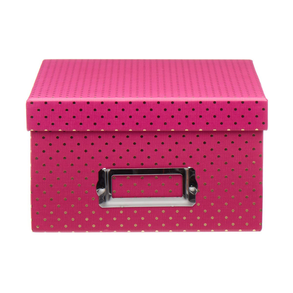 Hot Pink and Gold Dot Office Storage Box with Lid
