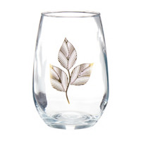 Stemless Wine Glass with Gold Leaf Detail, 30 oz.