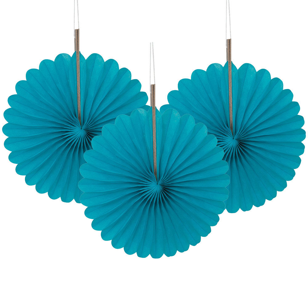 6in. Teal Tissue Paper Fan Decorations, 3 Count