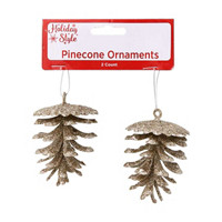 Holiday Style Glittery Gold Pinecone Ornaments, 2 Count