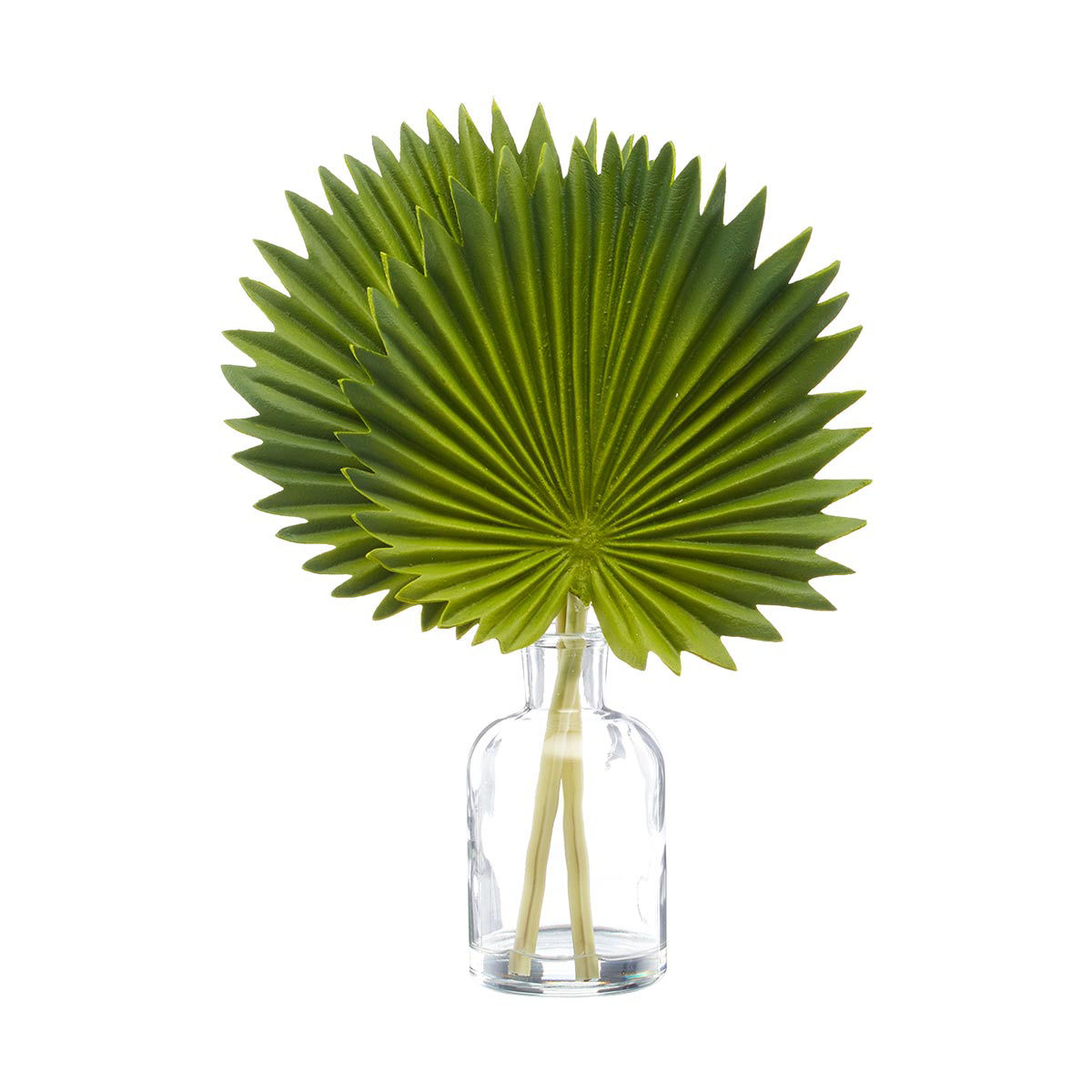 Faux Tropical Palm Leaves in Clear Glass Vase