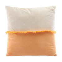 Square Two-Tone Cream and Orange Pillow with Fringe
