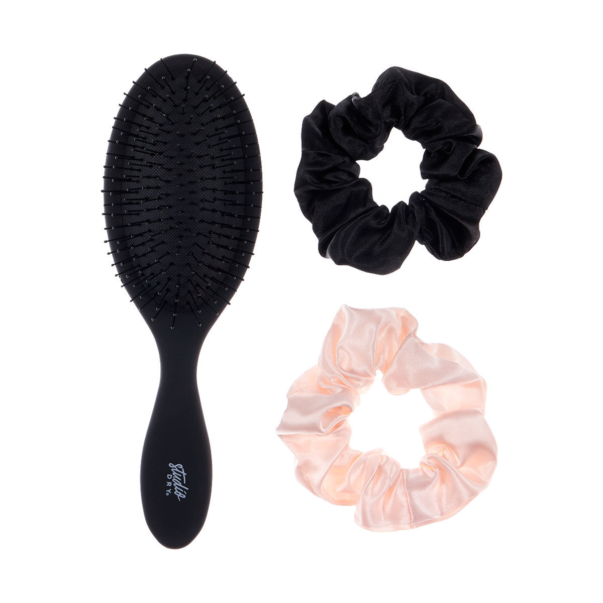 Studio Dry Detangler Brush & Satin Scrunchies Set, 3 Piece