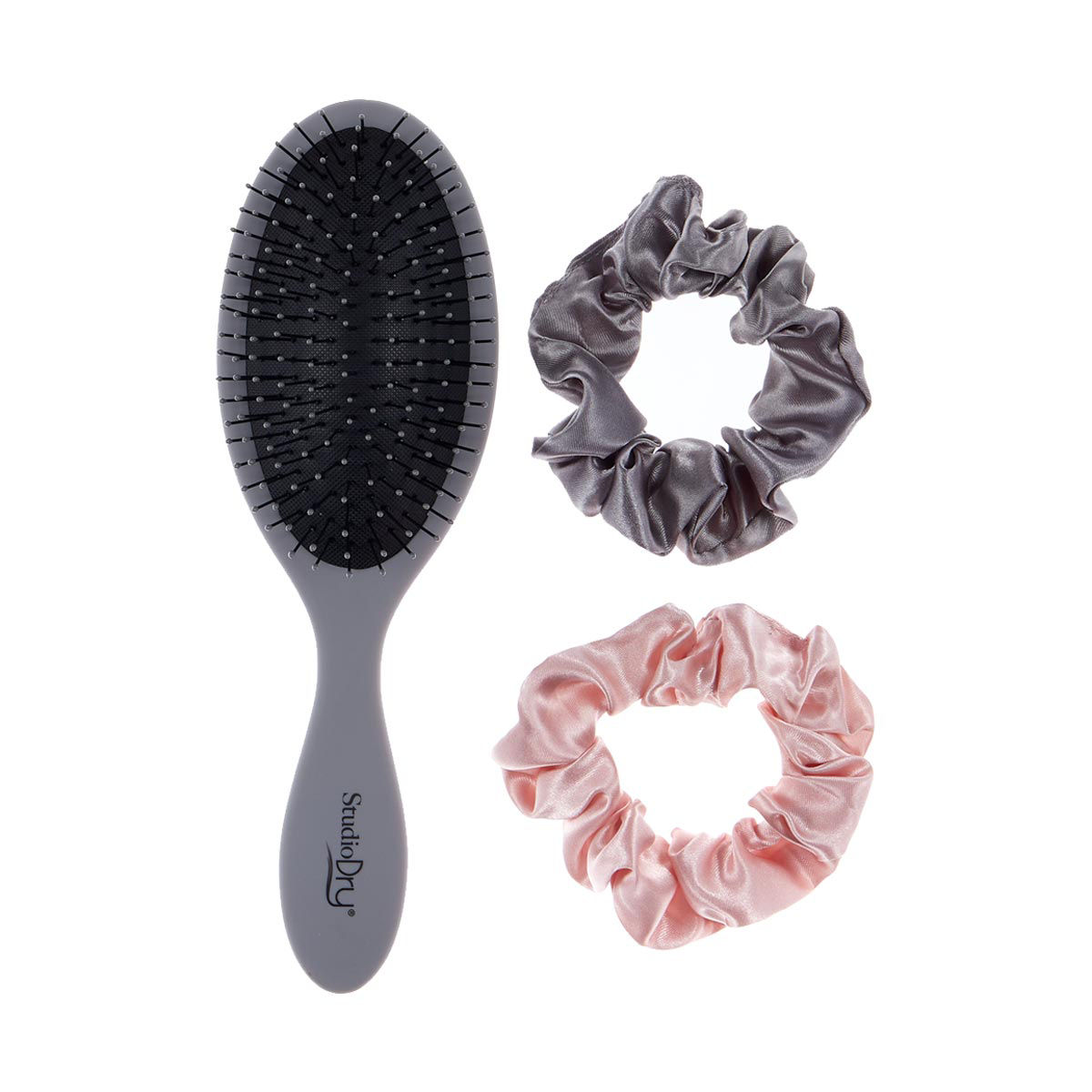 Studio Dry Detangler Brush & Satin Scrunchies Set, 3 Piece