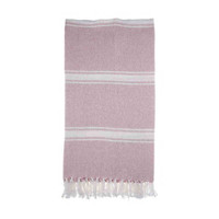 Pink and White Striped Woven Throw Blanket