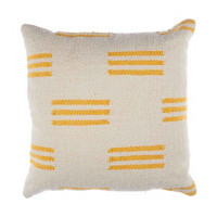 Square Cream Pillow with Yellow Multi-Stripe Pattern
