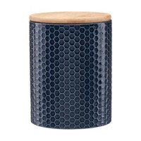 Round Deep Blue Ceramic Canister with Bamboo Top, Medium