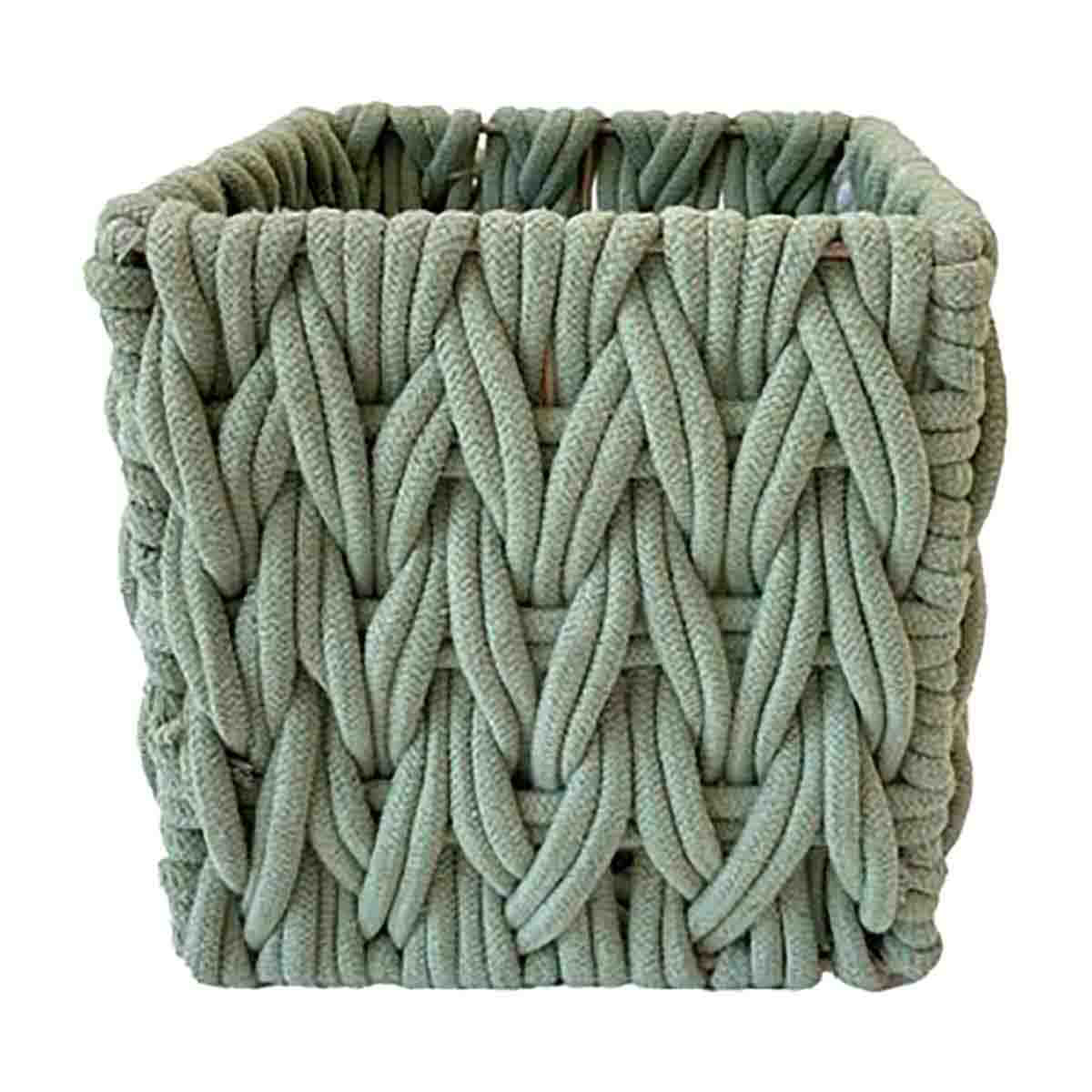 Green Square Cotton Rope Basket, Medium