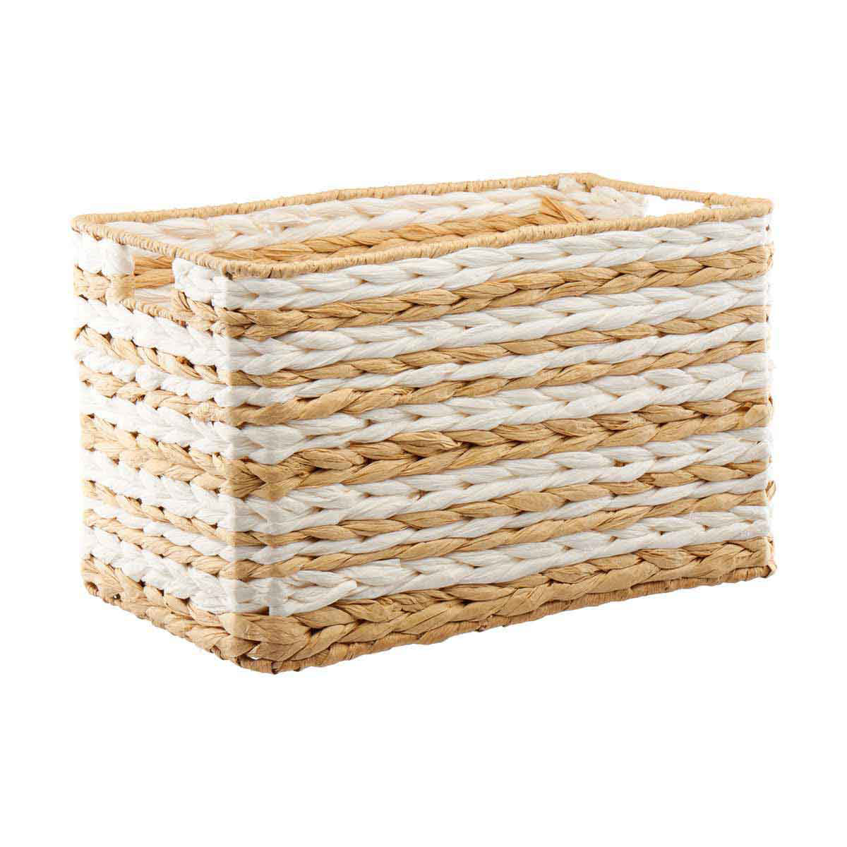 Rectangular White Woven Storage Basket, Large