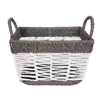 Gray Rectangular Open Weave Paper Rope Basket, Large