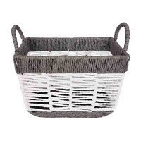 Gray Rectangular Open Weave Paper Rope Basket, Large