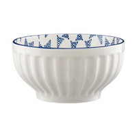 Blue and White Patterned Ceramic Mixing Bowl, 8.25 in.