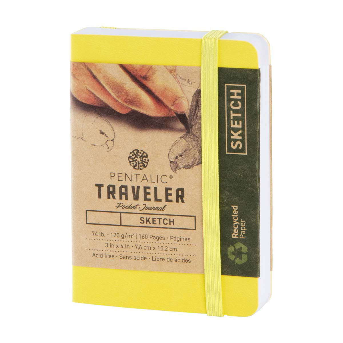 Pentalic 3 x 4 Sketch Traveler Pocket Journal, Citrine Yellow