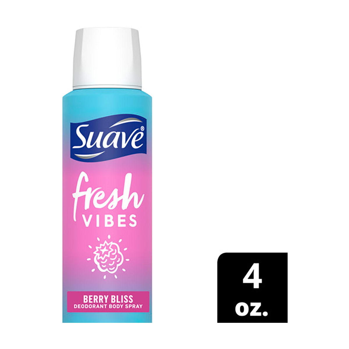 Suave Fresh Vibes Deodorant Body Spray, Berry Bliss, 4 oz