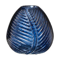 Embossed Leaf Pattern Glass Vase, Blue